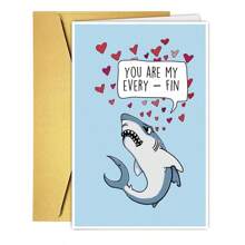 1 件有趣的鲨鱼情人节卡片，送给丈夫男朋友，可爱的鲨鱼周年纪念卡，来自妻子女朋友，动物情人节卡片，“你是我的一切。” - 4 色信封