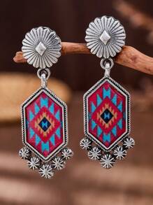 MONLOTTI 1 par de pendientes de aleación de estilo vintage vaquero occidental con totem geométrico, joyería de estilo bohemio para mujer, regalo de joyería retro MONLOTTI, regalo del Día de la Madre