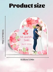 1pc Customized Wedding Photo Valentine'S Day Acrylic Heart-Shaped Ornament - Personalized Custom Text Name And Date Wedding Photo Plaque, Customized Love Themed Souvenir Decoration Plaque, Romantic Couple Photo Ornament - Multicolor - View 7