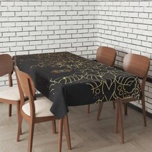 1 pieza Mantel de primavera, mantel rectangular de poliéster con impresiones de luna, estrella y linterna para festivales de oración, decoraciones islámicas diarias, perfecto para regalos, decoración del hogar y picnics al aire libre