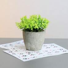 1pc Artificial Paper Pulp Potted Plant, Desk Decor With Eucalyptus And Wheat Grass Shrub, Home & Office Desktop Ornament, Friendship Gift, No Need For Power, Includes Container Gifts Birthday Graduation
