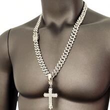 New Luxury Rhinestone Accented Double-Layer 3D Cross Pendant, Oversized Hiphop Style, Alloy-Plated, Vintage Personalized Creative, Suitable For Cuban Chain, High-End Fashion - Kayi-cross - View 14