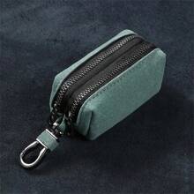 Portable Keychain Wallet For Men Women Large-Capacity Double Zipper Key Pouch Bag Suede Leather Key Case Unisex Coin Purse