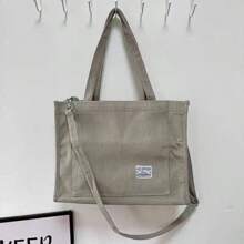 Women's Large Corduroy Zipper Shoulder Bag - 卡其色 - 查看 2