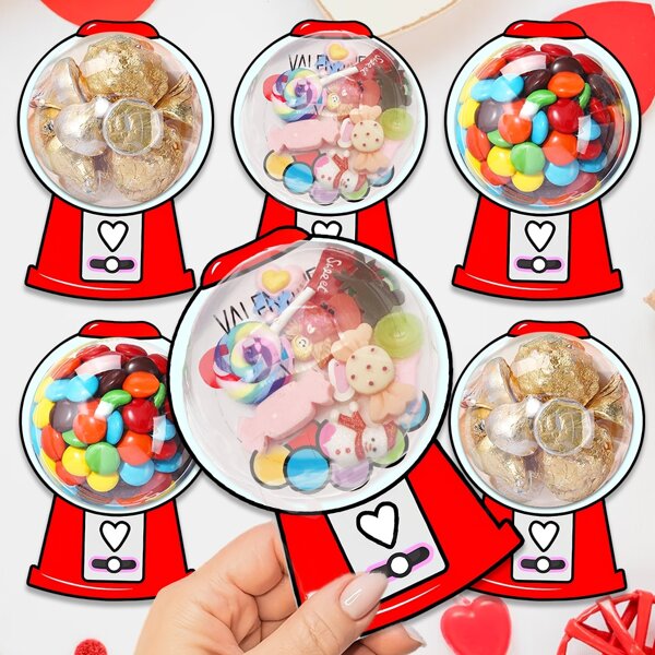 6 paquetes de tarjetas de regalo adorables del Día de San Valentín con diseños coloridos para recompensas en el aula, fiestas de amistad y recuerdos de bodas (sin incluir dulces) - Cajas de plástico transparente para dulces y tarjetas hechas a mano para empacar regalos y manualidades festivas