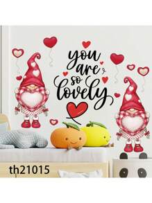 1 Set Valentine'S Day Wall Decals, Self-Adhesive Gnome Heart Stickers, For Anniversary Party, For Living Room, Bedroom, Entryway Wall Decor Gifts Birthday Graduation Personalised Stickers - Multicolor - View 2