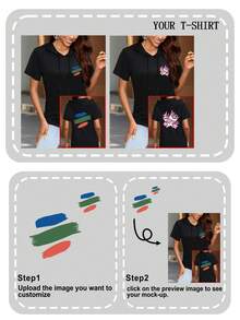 Customized Women Short Sleeve Hoodie T-Shirt/Customize Logo/Customize Photo/Customize Text/Customize Your Own Logo/Customize Travel Group Logo/Name/Photo/Pet Photo/Family Photo, All Available For Customization - Black - View 4