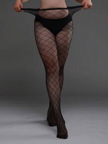 2 chiếc quần legging lưới kẻ caro co giãn cỡ lớn, quần bó Gothic cho trang phục Halloween, tất lưới đen gợi cảm thời trang Y2K - màu đen - Xem 2