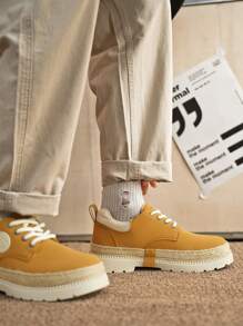 英式圆头厚底男士正装鞋，复古系带正装鞋，撞色时尚男士休闲皮鞋，婚礼派对 - 米色 - 查看 4