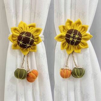 2pcs Delicate Curtain Tie Backs With Faux Pearl, Pumpkin Flower, Sunflower Decor, Adjustable Curtain Tiebacks For Bedroom, Living Room Home Decoration Gifts Birthday Graduation