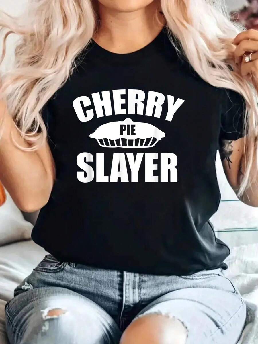 Cherry Pie For Pie Lovers T-Shirt 100% Cotton, Breathable & Comfort Fit, Short Sleeve Crew Neck Top For All Seasons - Black - View 1