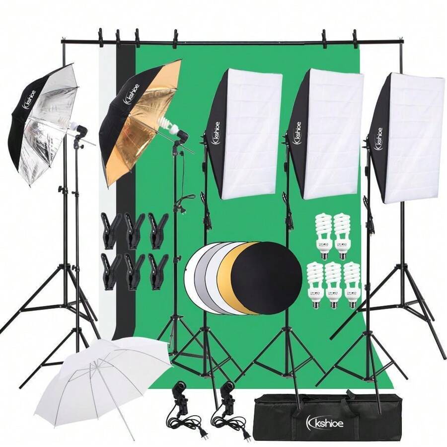 Photo Studio Photography Light Kit Umbrella Softbox Backdrops Stand W/Panel - 1 - Xem 1