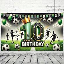 1 pièce Bannière d'anniversaire de 10 ans thème football joyeux, multi-tailles, polyester, fond de photographie, décor d'ambiance, décoration de festival extérieur, décoration de jardin et maison, décor de patio