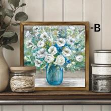 1/4 件浴室墙壁装饰木框印刷墙面艺术图片农舍墙壁艺术破旧别致的花篮艺术品既是礼物，也是墙壁装饰，可悬挂在办公室海报卧室餐厅厨房客厅