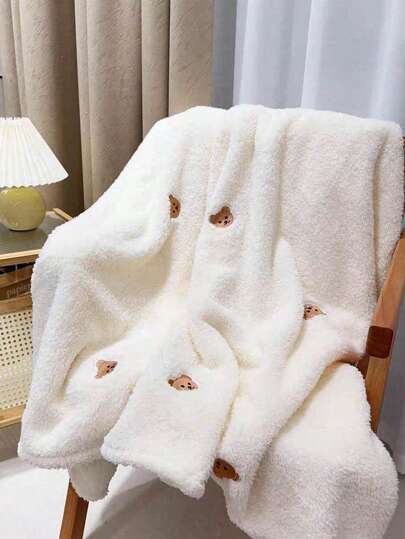 1pc Embroidered Baby Blanket, Infant Fleece Wrap Swaddle Blanket, Warm Multi-Bear Pattern Blanket For Newborn Baby All Season Use, Portable For Outdoor