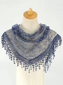 1pc Solid Color Vine Foil Lace Print Tassel Triangle Scarf, Classic Hollow-Out Breathable Thin Shawl For Women, Fashionable Spring/Autumn Casual Headdress, Elegant Accessory For Wedding & Celebration - Triangle Scarf - View 15