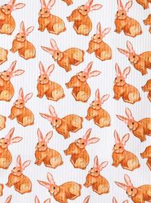 Baby Girls Rabbit Print Short Sleeve Dress, Cute Everyday Outfit For Outdoor And Easter