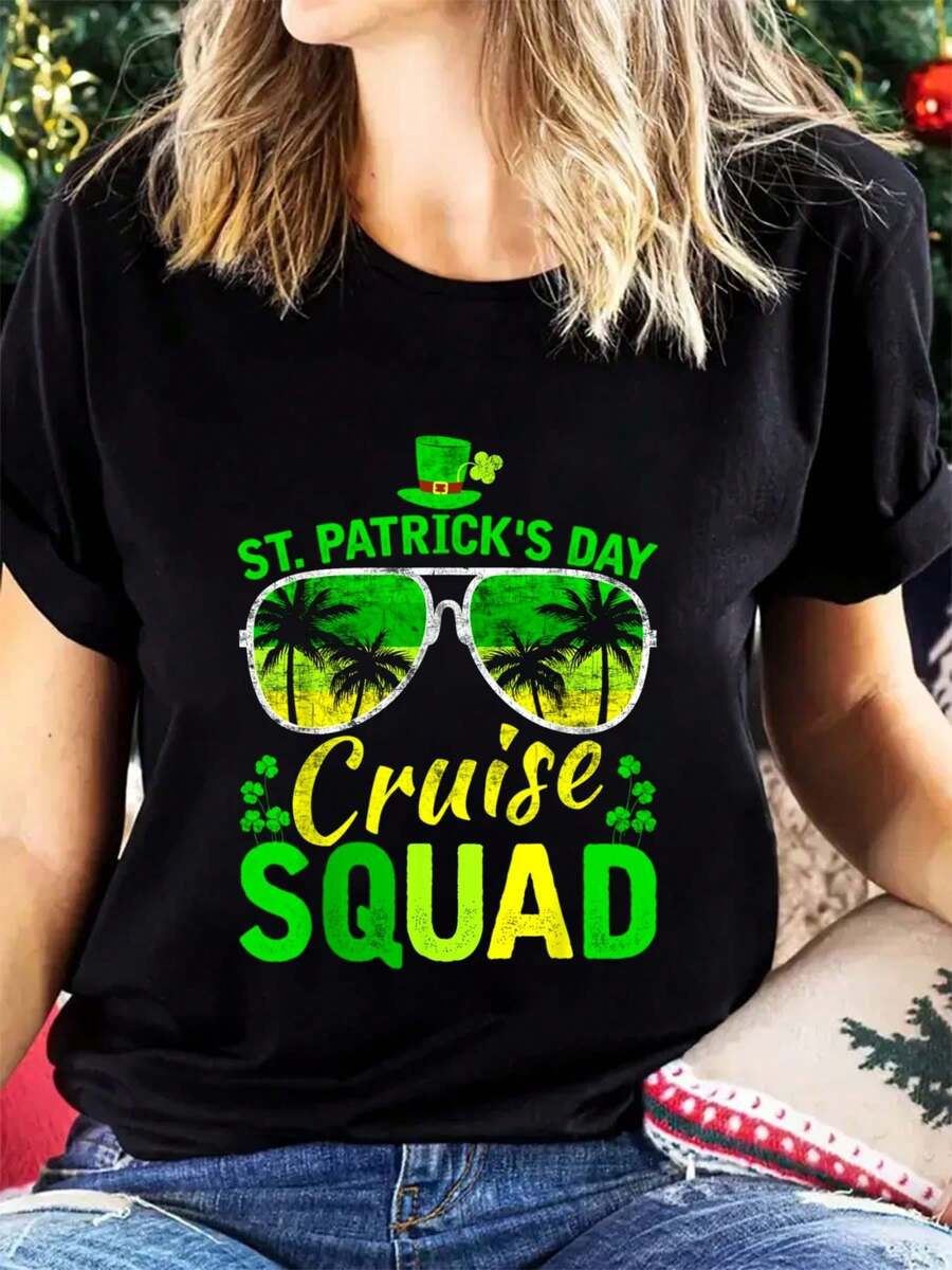 St Patrick's Day Cruise  2025 Funny Family Matching T-Shirt Women Summer Fashion Short Sleeved T-Shirt Tee Tops Printed O-Neck Casual T-Shirt Women's Clothing