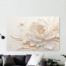 3D White Peony Canvas Painting, Textured Floral Wall Art, Elegant Home Decor, Modern Botanical Print