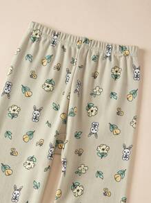 年轻女孩花卉和兔子印花睡衣套装、家居服休闲服套装，适合春秋季 - 薄荷綠 - 查看 7