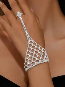 1pc Stylish Versatile Rhinestone Finger Chain, Suitable For Women To Wear At Weddings, Banquets, Parties, And Daily Life