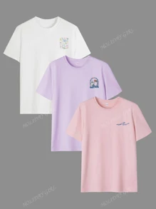 La nueva y simple camiseta de manga corta de cuello redondo de color gris oscuro de verano para mujer es elegante y multifuncional, adecuada para uso diario, vacaciones y ocio, y ropa de playa durante las vacaciones de primavera. Camisetas gráficas para mujer