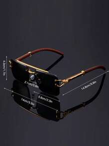 1pc Luxury Leopard Print Frame Glasses, Black Mirrored PC Lenses, Metal Hinges, Wood Grain Temples, Fashionable Hiking Glasses, Suitable For Travel And Party For Summer Beach Vacation,Outdoor,Travel