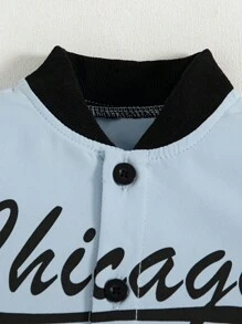 夏季幼儿酷炫字母印花休闲短袖衬衫和时尚牛仔长裤 2 件套 - 淺藍色 - 查看 10