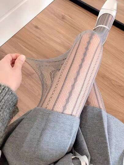 1 Pair Vintage Romantic Vertical Striped Openwork Tights, Sexy And Slimming Stockings For Women