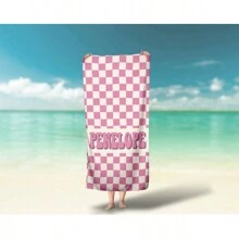 Custom Personalized Beach Towel Checkered Retro Custom Beach Towel Kids Pool Name Towel,Women Valentine Gift Birthday Boyfriend Girlfriend,Multi-Functional, ,Ornamental,Reusable,Breathable,Adorable,High-Quality,Cute,Soft,Custom,Personalized,Unique,Ideal Gifts For Him,Ideal Gifts For Her,Her,Girlfriend,Family,Friends,Son,School Students,Workers,Kids,Dining Room,Bathroom,Living Room,Bedroom,Office,Tea Room,School,Home Summer Holiday Bathroom Decor