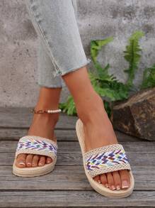 2025 Latest Strapless Flat Sandals, Bohemian Style Beige Plus Size Open Toe Women Shoes - Beige - View 4