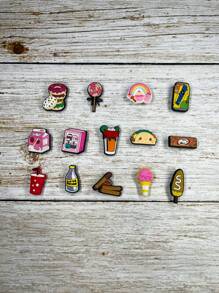 Set de 14 piezas Dijes con diseño de patrones de dibujos animados de papas fritas y pan para decorar sandalias, pulseras, pantuflas, teléfonos, ideal como regalo de cumpleaños y vacaciones para amantes de los dulces
