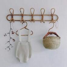 Rattan Wall Hooks Rattan Hanger Garments Organizer Rack Clothes Hat Hanging Hook Room Decor Hangers Clothing Storage - Blue and White - View 2