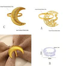 1pc/4pcs Gold/Silver Napkin Rings, Hollow Metallic Star & Moon Design Napkin Rings, Random Style, Suitable For Family Gatherings And Tabletop Decor