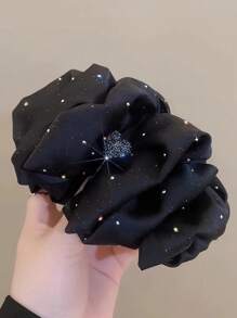 1 pieza Pinza para el cabello con forma de corazón brillante de cielo estrellado para mujer, estilo elegante, puede fijar el cabello, diseño de lazo, pinza de garra para el cabello, accesorio para el cabello - Negro - Ver 4