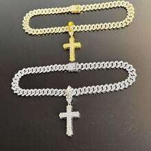 New Luxury Rhinestone Accented Double-Layer 3D Cross Pendant, Oversized Hiphop Style, Alloy-Plated, Vintage Personalized Creative, Suitable For Cuban Chain, High-End Fashion - Kayi-cross - View 5