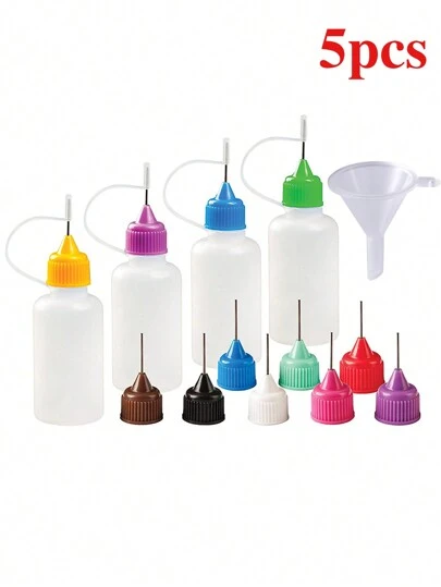 5 st vätskeflaskor med precisionsspets, 0,34 oz, olika färger, med minitratt, lämplig för lim, bläck, akrylfärg - plast, perfekt för gör-det-själv hantverk och konstprojekt