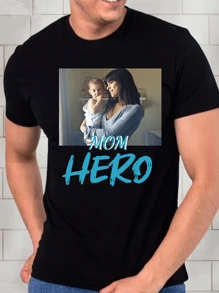 Customized Personalized Men's Printed Loose Short Sleeve T-Shirt -Add Your Text And Your Photo (For Family/Friend /Party/Team/ Boyfriend/Girlfriend/ Workwear/Pet/Couple Matching/Gifts) Family Gathering Uniform, Holiday Gift, Wedding Gift, Father's Day Gift, Best Friend Gift, Anniversary Gift, Valentine's Day Gift, Gift For Him