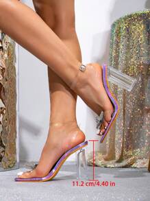 Women's Transparent Rhinestone Crystal Heel Strap Sandals, Elegant And Charming Thick-Heel Fashion Summer Shoes - Mauve Purple - View 5