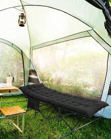 Cama de camping: Camas plegables de camping para adultos de doble capa 1200D Oxford - Camas plegables resistentes para camping, viajes, tiendas de campaña, días al aire libre y huéspedes en el hogar, con colchón, bolsa de transporte y 2 bolsillos - Negro - Ver 8