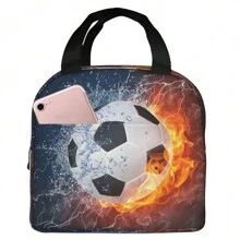Prânz izolat pentru băieți și fete, geantă de fotbal complet imprimată pentru școală, călătorie, birou, picnic, drumeții, plajă, portabil, impermeabil, rezistent la scurgeri, se potrivește cu majoritatea cutiilor bento pentru prânz