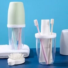 1pc Portable Toothbrush Box, Nordic Clear Design PP Portable Toothbrush Carrying Box For Outdoor Home Bathroom Decor Summer