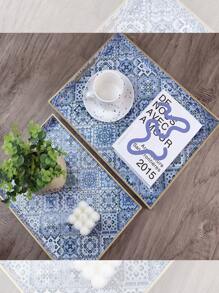 Bandejas decorativas de estilo bohemio azul de plástico con asas para decoración de mesa de café, bandeja de almacenamiento de escritorio para joyas, perfumes, organizador de bandejas otomanas estilo boho, accesorios de cocina, decoración de cocina, bandeja para frutas