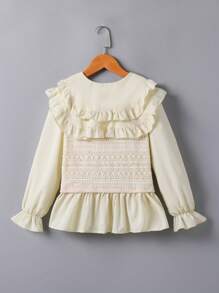 Tween Girl Ruffled Frill Collar Blouse, Sweet Layered Look Princess Style Top - Apricot - View 2