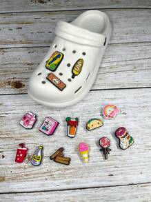Set de 14 piezas Dijes con diseño de patrones de dibujos animados de papas fritas y pan para decorar sandalias, pulseras, pantuflas, teléfonos, ideal como regalo de cumpleaños y vacaciones para amantes de los dulces