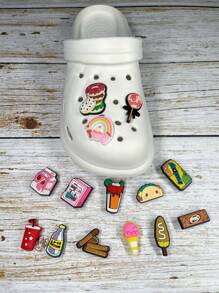 Set de 14 piezas Dijes con diseño de patrones de dibujos animados de papas fritas y pan para decorar sandalias, pulseras, pantuflas, teléfonos, ideal como regalo de cumpleaños y vacaciones para amantes de los dulces