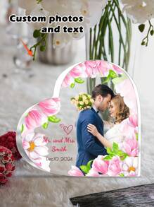 1pc Customized Wedding Photo Valentine'S Day Acrylic Heart-Shaped Ornament - Personalized Custom Text Name And Date Wedding Photo Plaque, Customized Love Themed Souvenir Decoration Plaque, Romantic Couple Photo Ornament - Multicolor - View 15