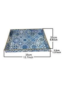 Bandejas decorativas de estilo bohemio azul de plástico con asas para decoración de mesa de café, bandeja de almacenamiento de escritorio para joyas, perfumes, organizador de bandejas otomanas estilo boho, accesorios de cocina, decoración de cocina, bandeja para frutas