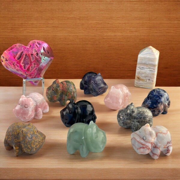 1pc 4cm Natural Crystal Carved Hippopotamus Ornament, Animal Decor, Crystal Hippopotamus