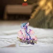 1 pièce Figurine en acrylique d'oiseau, de fée, de dinosaure - Décoration de table avec support, décoration acrylique 2D recto-verso, convient pour la maison et le bureau, statue polyvalente, cadeau de Noël parfait